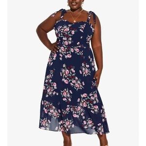 City Chic Dainty Blossom Maxi Tie Sleeve Dress - Blue Floral Size XXL 24